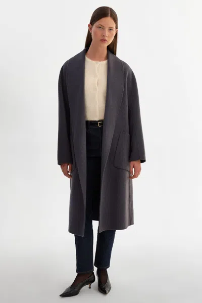 Lamarque Thara Shawl Collar Wool Coat In Blue