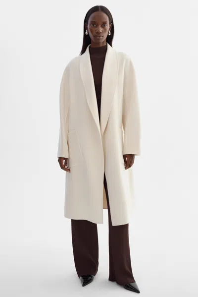 Lamarque Thara Shawl Collar Wool Coat In White