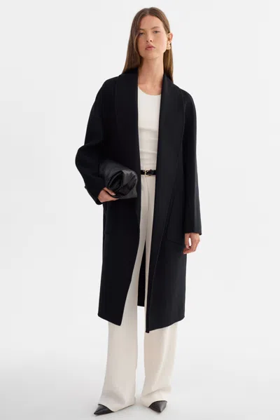 Lamarque Thara Shawl Collar Wool Coat In Black