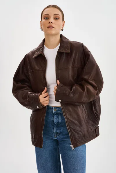 Lamarque Theia Leather Bomber Jacket In Brown