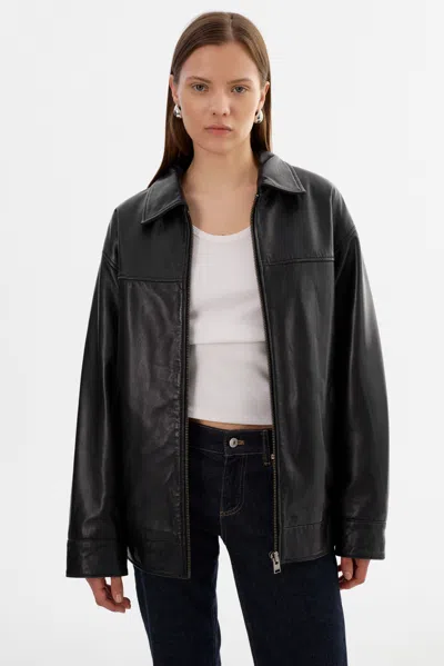Lamarque Theia Leather Bomber Jacket In Black