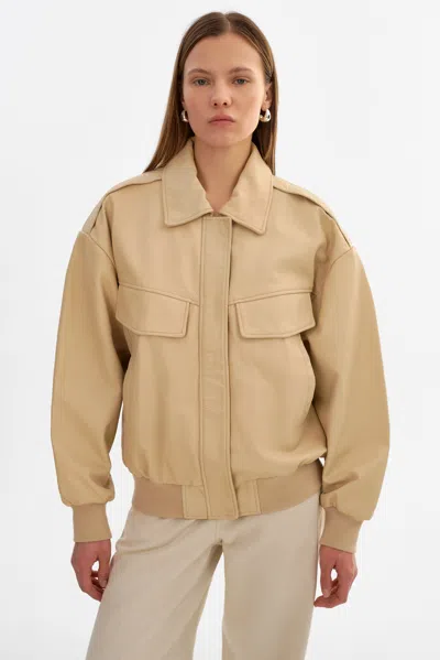 Lamarque Trevanna Leather Bomber Jacket In Brown