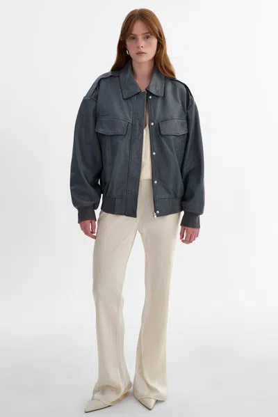 Lamarque Trevanna Leather Bomber Jacket In Blue