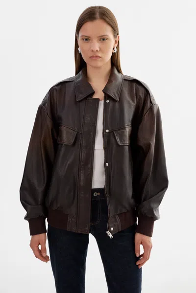 Lamarque Trevanna Leather Bomber Jacket In Brown