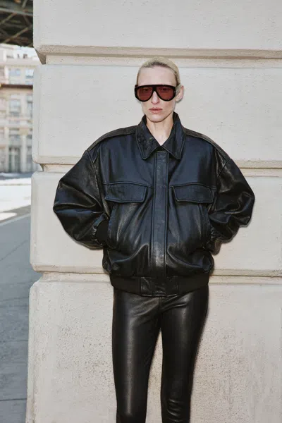 Lamarque Trevanna Leather Bomber Jacket In Black