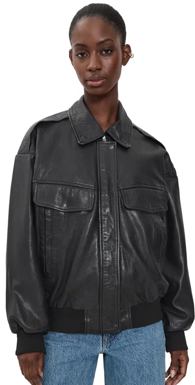 Lamarque Trevanna Leather Bomber Jacket Black