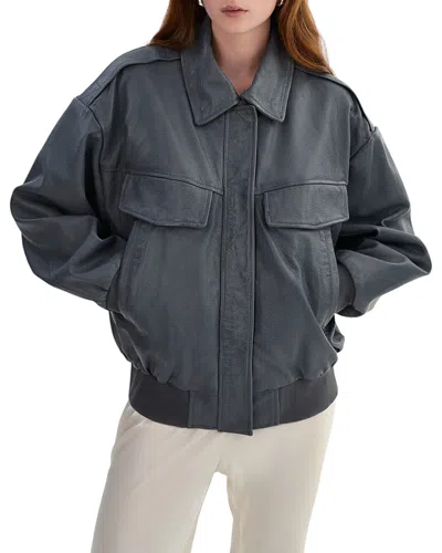 Lamarque Trevanna Leather Bomber Jacket In Blue