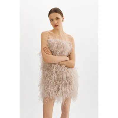 Lamarque Triana Feather Dress In Neutral