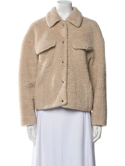 Pre-owned Lamarque Tweed Pattern Faux Fur Jacket In Neutral