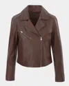 Lamarque Valeria Leather Biker Jacket In Brown