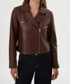 Lamarque Valeria Leather Biker Jacket In Brown