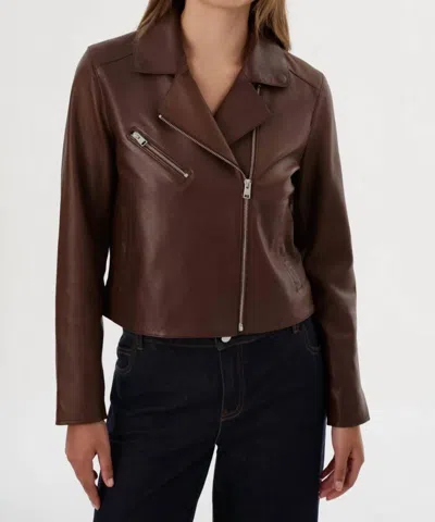 LAMARQUE VALERIA LEATHER BIKER JACKET IN BROWN