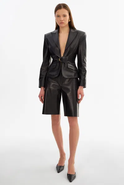 Lamarque Wiley Belted Leather Blazer In Black
