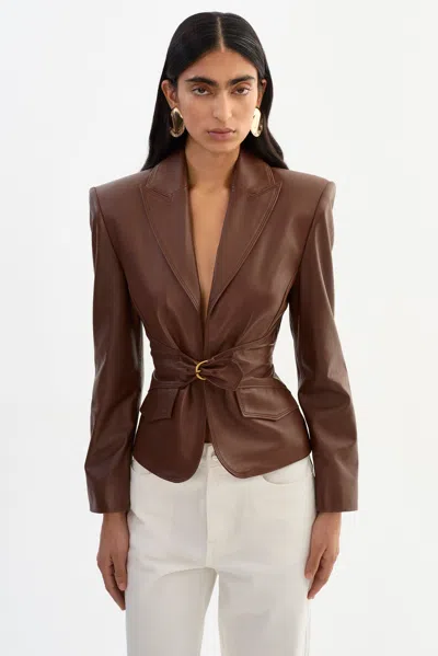 Lamarque Wiley Belted Leather Blazer In Brown