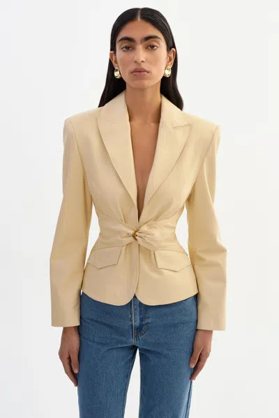 Lamarque Wiley Belted Leather Blazer In Neutral