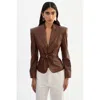 Lamarque Leather Belted Blazer In Brown