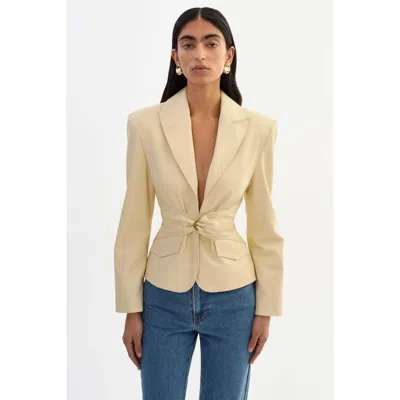 Lamarque Wiley Belted Leather Blazer In Yellow
