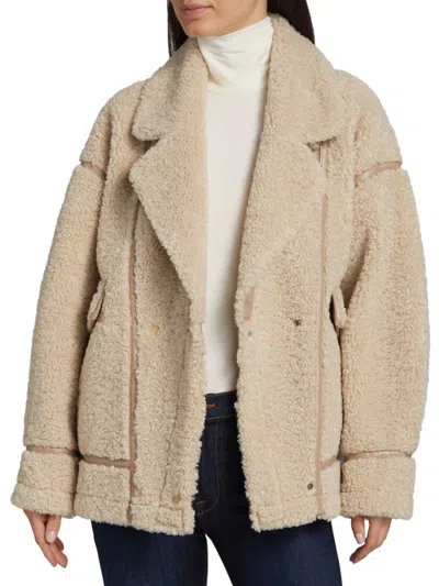 Lamarque Women's Badu Faux Sherpa Biker Jacket In Beige