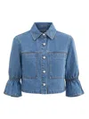 Lamarque Carolina Ruffle-sleeve Denim Jacket In Blue