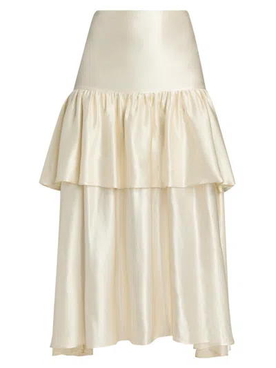 Lamarque Women's Chalina Ruffled Satin Midi-skirt In White