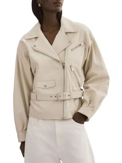 Lamarque Women's Daniela Lambskin Leather Biker Jacket In Bone