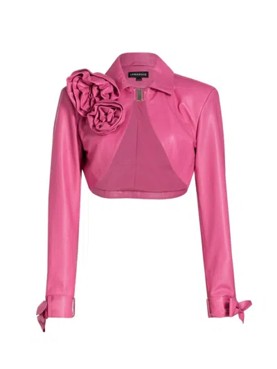 Lamarque Women's Flower Appliqué Leather Crop Jacket In Super Pink