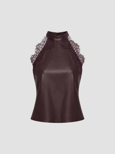 Lamarque Women's Ginny Faux Leather Lace-trim Halter Top In Vamp