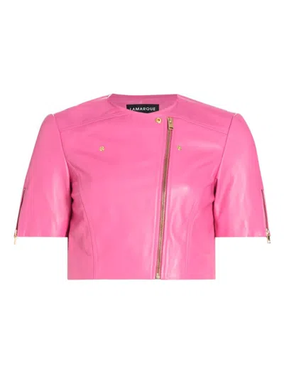 Lamarque Women's Kirsi Cropped Leather Top In Super Pink