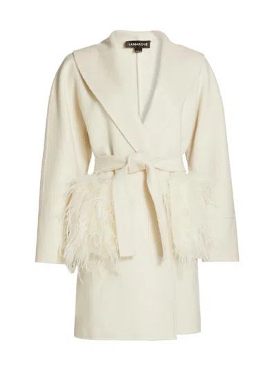 Lamarque Women's Marie Shawl Wool Coat In White