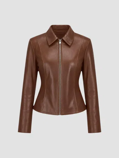 Lamarque Women's Oceana Fitted Leather Jacket In Brown
