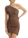 Shop Lamarque Women's One Shoulder Leather Mini Dress In Tan