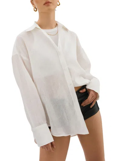 Lamarque Jada Oversized Linen Button-front Shirt In White