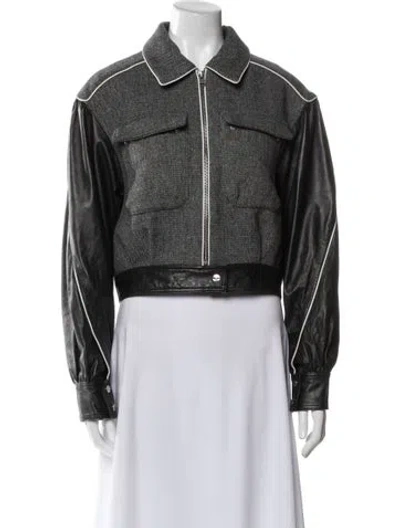 Pre-owned Lamarque Wool Biker Jacket In Green