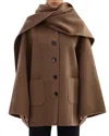Lamarque Wool Scarf Coat In Brown