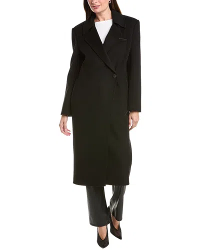 Lamarque Wool-blend Trench Coat In Black