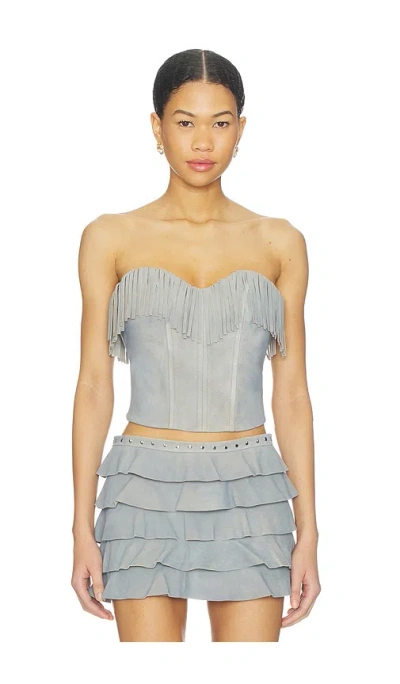 Lamarque X Revolve Gianni Fringed Suede Bustier Top In Neutral