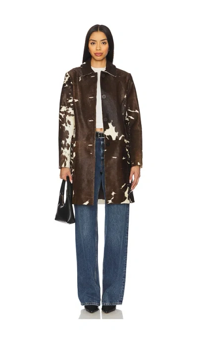 Lamarque X Revolve Kendrick Calf Hair Long Coat In Brown