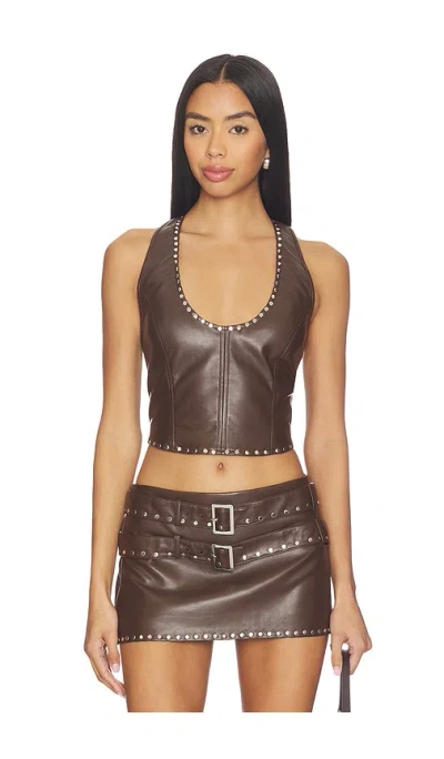 Lamarque X Revolve Liddy Faux Leather Studded Halter Top In Brown