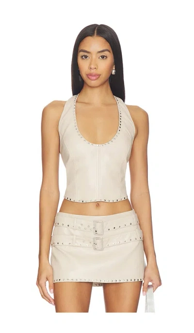 Lamarque X Revolve Liddy Faux Leather Studded Halter Top In Neutral
