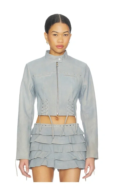 Lamarque X Revolve Silvina Suede Biker Jacket In Blue