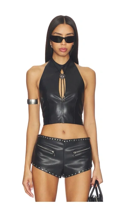 Lamarque X Revolve Stella Faux Leather Keyhole Halter Top In Black