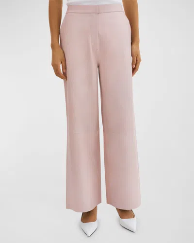 Lamarque Yaren Mid-rise Wide-leg Leather Ankle Trousers In Rose