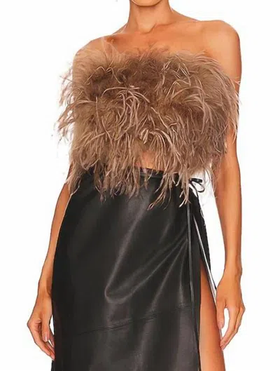 Lamarque Zaina Ostrich Feather Bustier Top In Brown