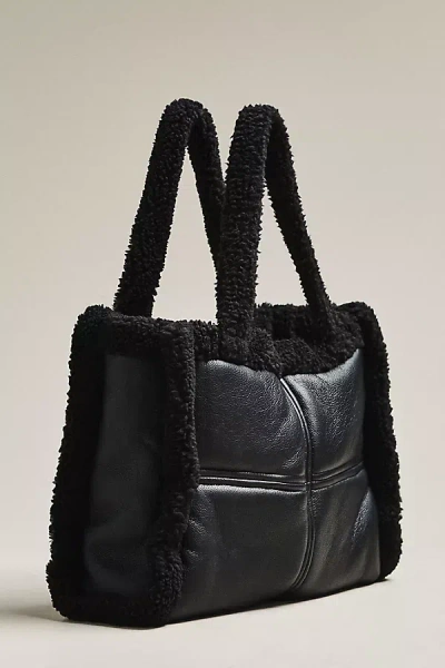 Lamarque Zoey Sherpa Fleece Leather Tote In Black