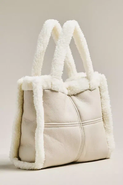 Lamarque Zoey Sherpa Fleece Leather Tote In White