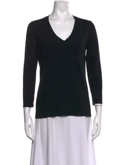 Pre-owned Lamberto Losani V-neck Three-quarter Sleeve Top In Black