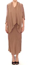 Lamberto Petri Draped Silk Sheath Shift Coctail Dress In Beige