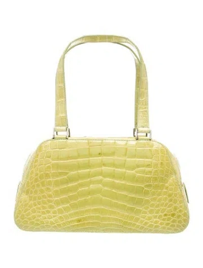 Pre-owned Lambertson Truex Alligator Shoulder Bag Medium In Green
