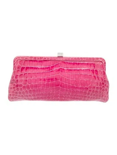 Pre-owned Lambertson Truex Crocodile Clutch In Pink