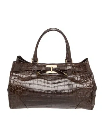 Pre-owned Lambertson Truex Crocodile Top Handle Bag In Brown